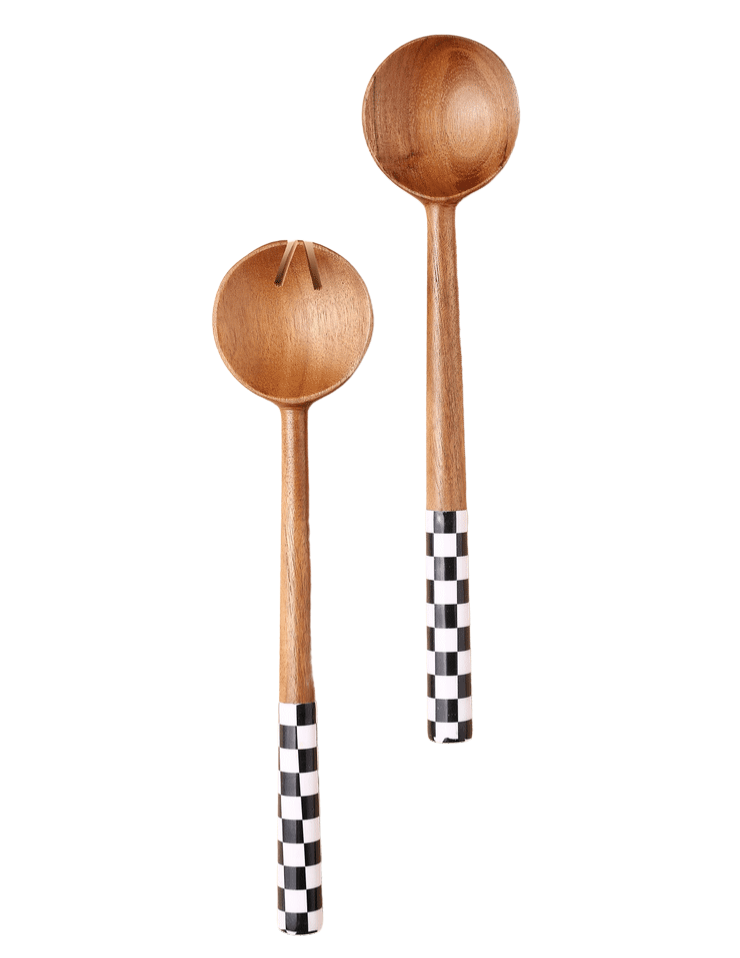 black and white checkered salad servers