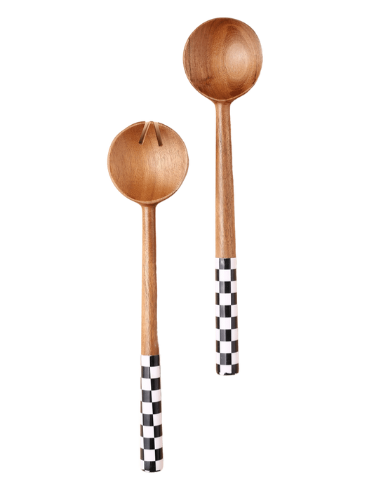 black and white checkered salad servers 