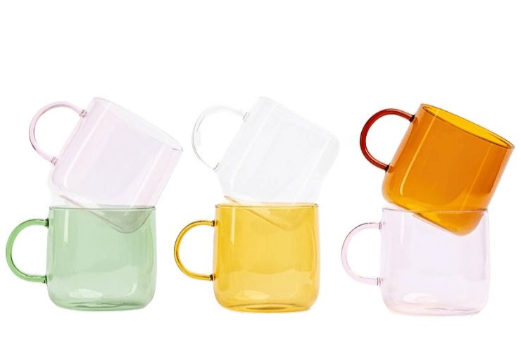 coloured glass mugs