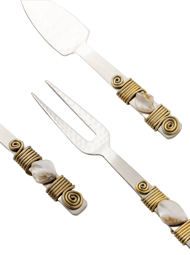 three piece cheese knife set mother of pearl